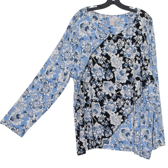 Chicos Top Floral Patchwork Cottage Boho Romantic Artsy Blue White 4 XXL 20/22 - Picture 6 of 6